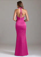 Elegant Satin Bridesmaid Dresses with Halter Neck and Twisted Front Detailing