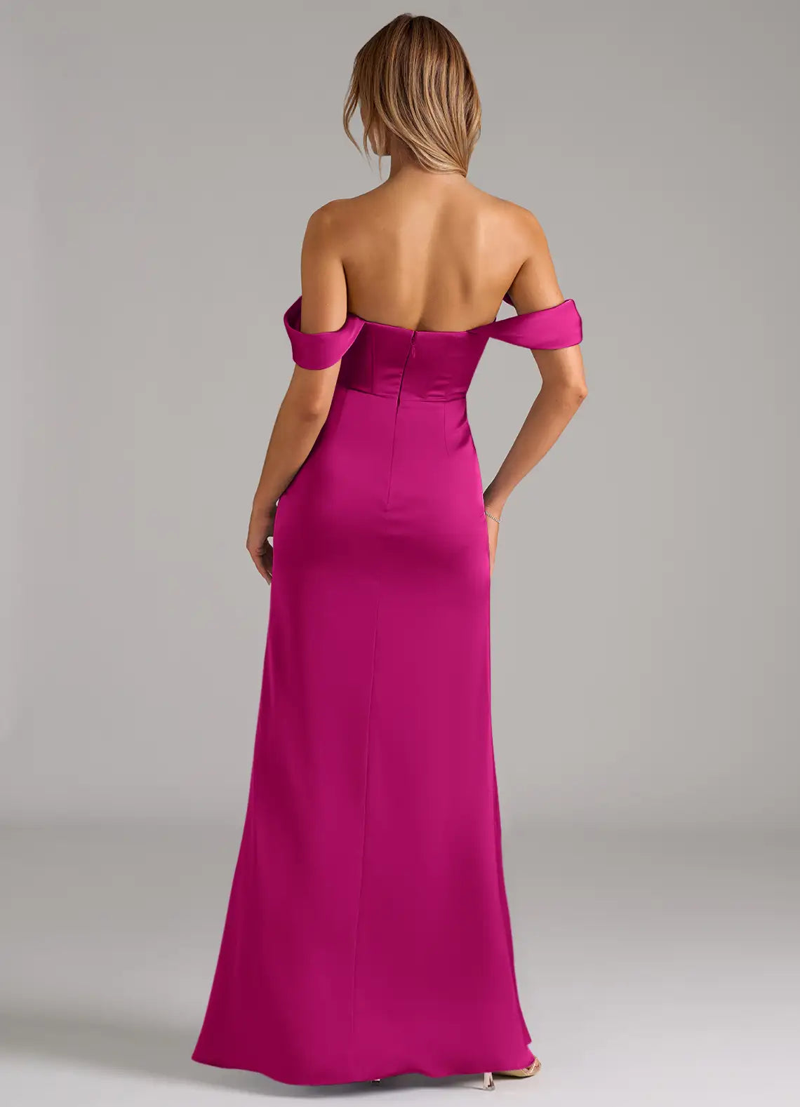 Elegant Satin Bridesmaid Dresses with Off-the-Shoulder Detailing and High Slit