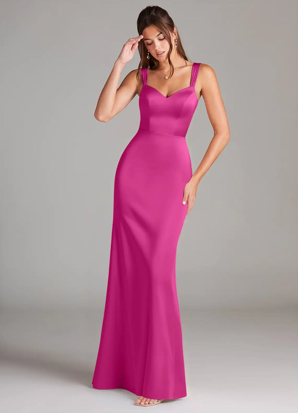 Elegant Satin Bridesmaid Dresses with Sweetheart Neck and Pleated Shoulder Detailing