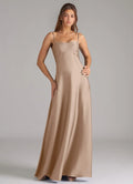 Elegant Satin Bridesmaid Dress with Square Neck, Lace-Up Back and Flowing Skirt