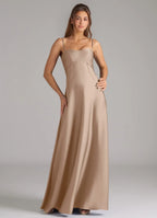 Elegant Satin Bridesmaid Dress with Square Neck, Lace-Up Back and Flowing Skirt