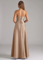 Elegant Satin Bridesmaid Dress with Square Neck, Lace-Up Back and Flowing Skirt