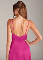 Elegant Satin Form-Fitting Cowl Neck Spaghetti Strap V-Back Floor-Length Bridesmaid Dress with High Slit for Wedding Events