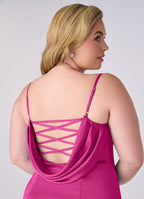 Elegant Satin Form-Fitting Sweetheart Spaghetti Strap Lace-Up Cowl Back Floor-Length Bridesmaid Dress for Wedding Events