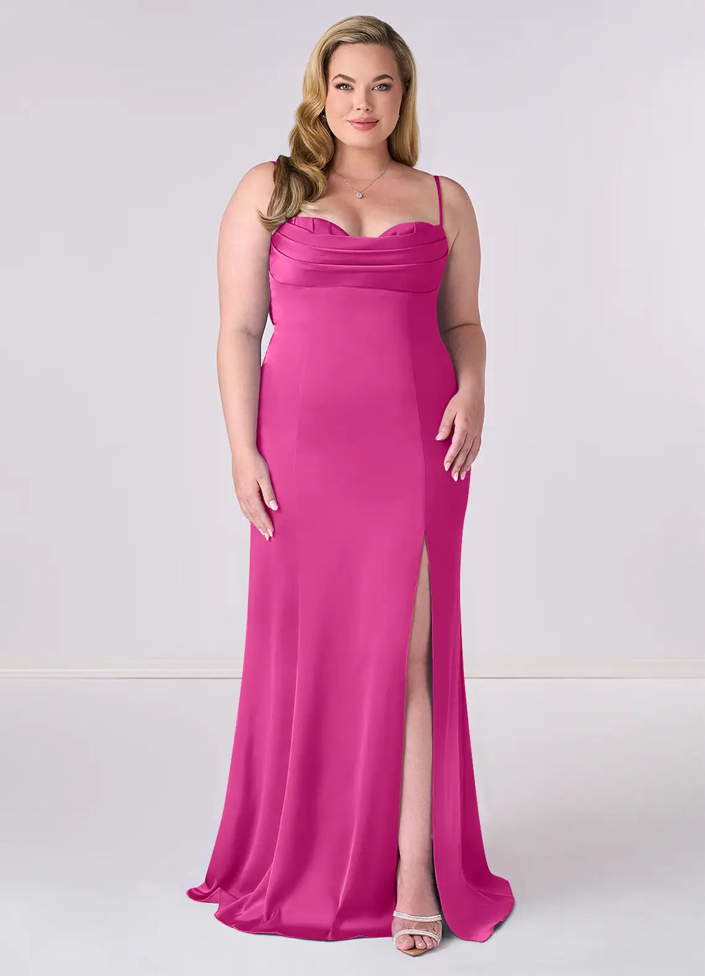 Elegant Satin Form-Fitting Sweetheart Spaghetti Strap Lace-Up Cowl Back Floor-Length Bridesmaid Dress for Wedding Events