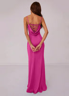 Elegant Satin Form-Fitting Sweetheart Spaghetti Strap Lace-Up Cowl Back Floor-Length Bridesmaid Dress for Wedding Events