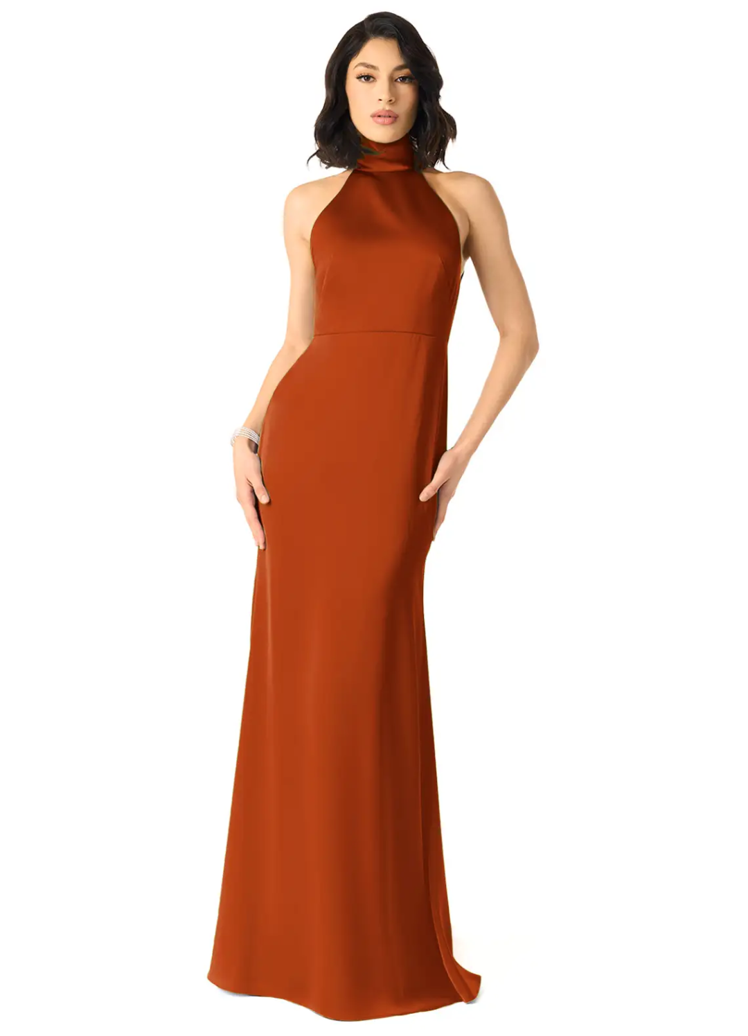 Elegant Satin Mermaid Halter Sleeveless Open Back Bow Tie Floor-Length Bridesmaid Dress for Wedding Events