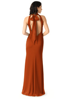 Elegant Satin Mermaid Halter Sleeveless Open Back Bow Tie Floor-Length Bridesmaid Dress for Wedding Events