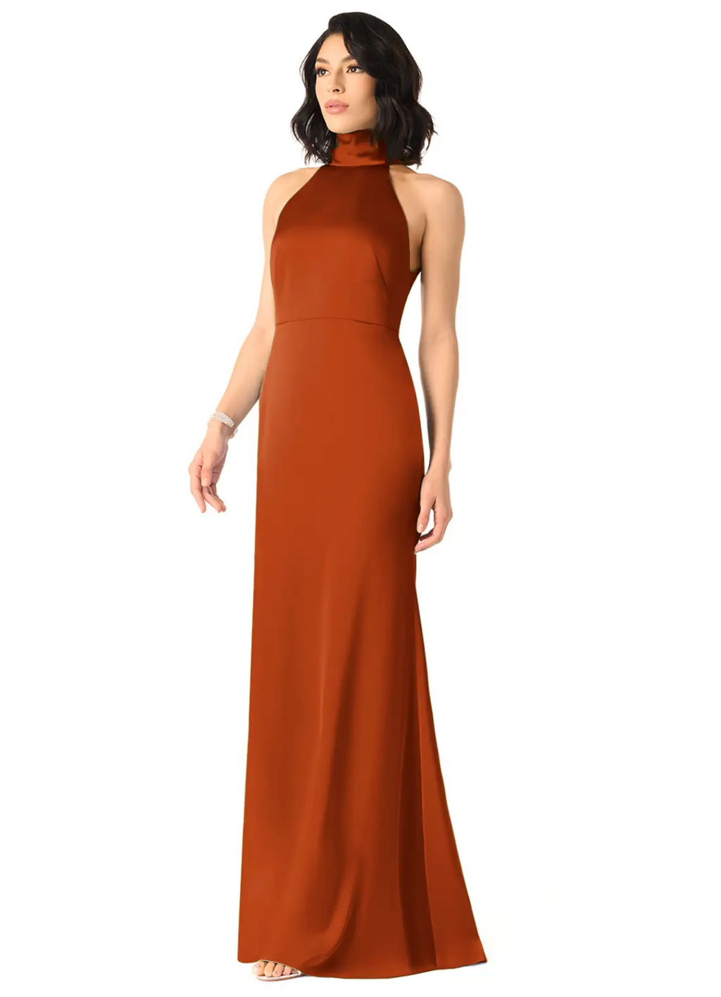 Elegant Satin Mermaid Halter Sleeveless Open Back Bow Tie Floor-Length Bridesmaid Dress for Wedding Events