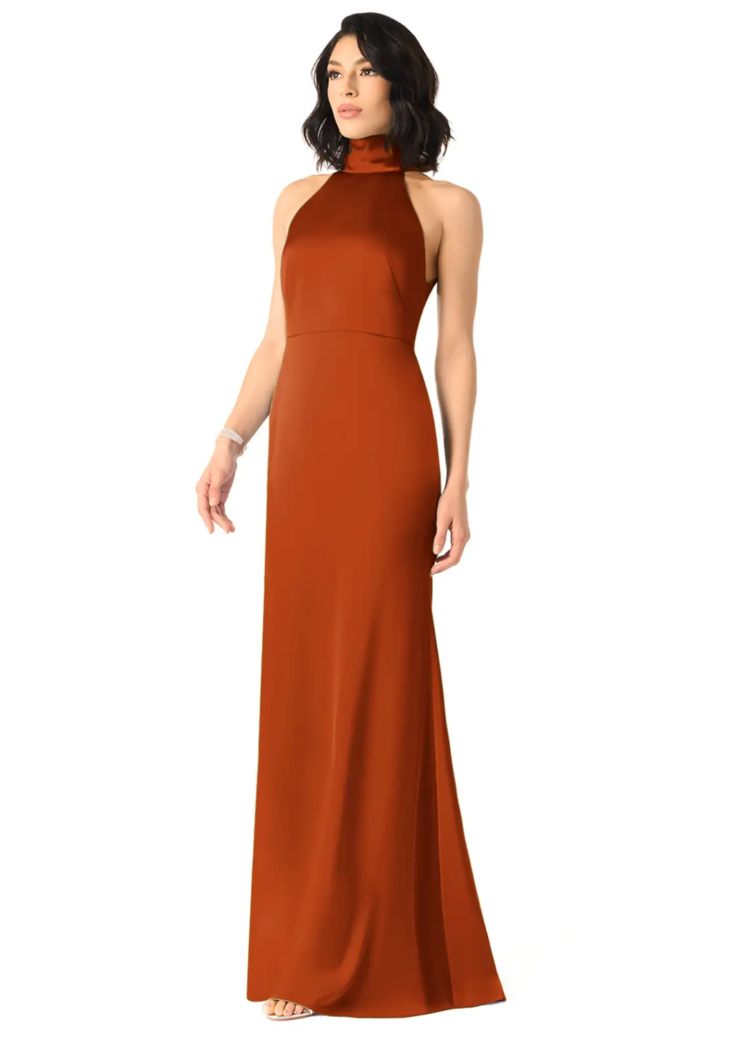 Elegant Satin Mermaid Halter Sleeveless Open Back Bow Tie Floor-Length Bridesmaid Dress for Wedding Events