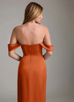 Elegant Satin Off-Shoulder Sweetheart Corset Bodice Floor-Length Bridesmaid Dress