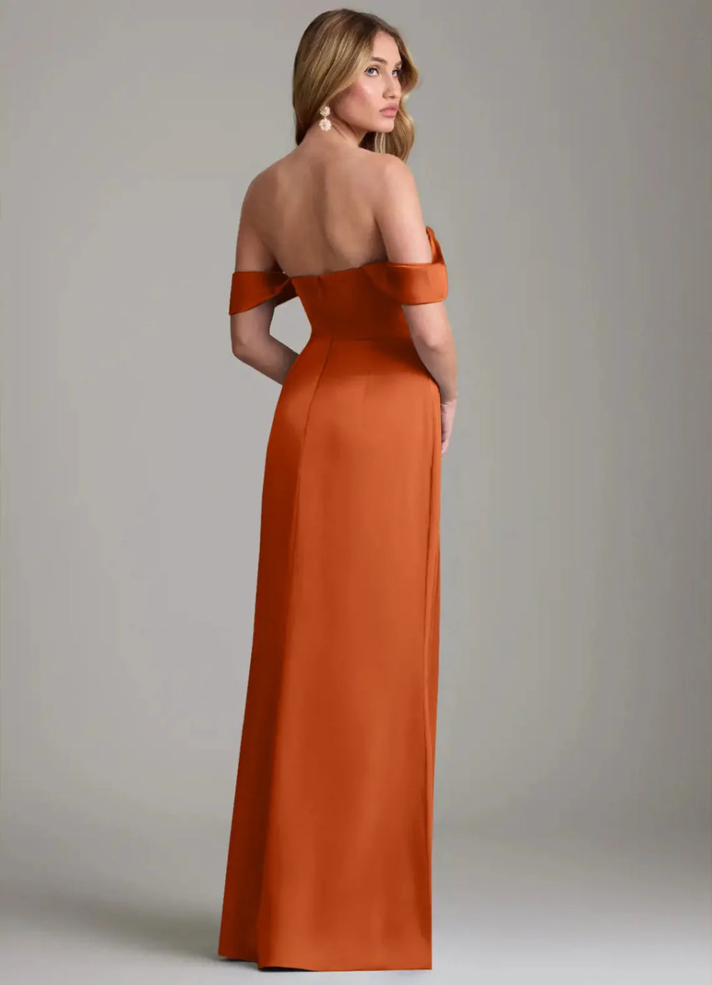 Elegant Satin Off-Shoulder Sweetheart Corset Bodice Floor-Length Bridesmaid Dress