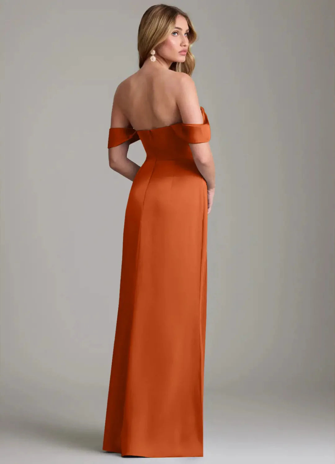 Elegant Satin Off-Shoulder Sweetheart Corset Bodice Floor-Length Bridesmaid Dress