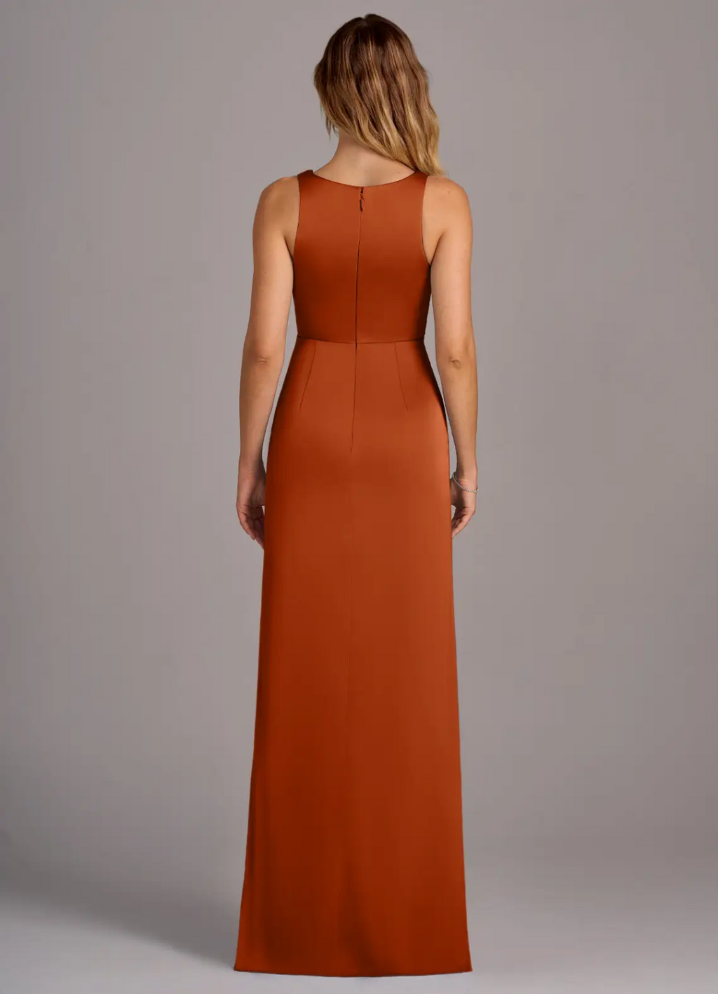 Elegant Satin Sheath Cowl Neck Sleeveless Open Back Floor-Length Bridesmaid Dress for Wedding Events