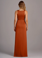 Elegant Satin Sheath Cowl Neck Sleeveless Open Back Floor-Length Bridesmaid Dress for Wedding Events