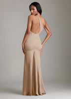 Elegant Satin Sheath One-Shoulder Sleeveless Open-Back Floor-Length Maxi Bridesmaid Dress