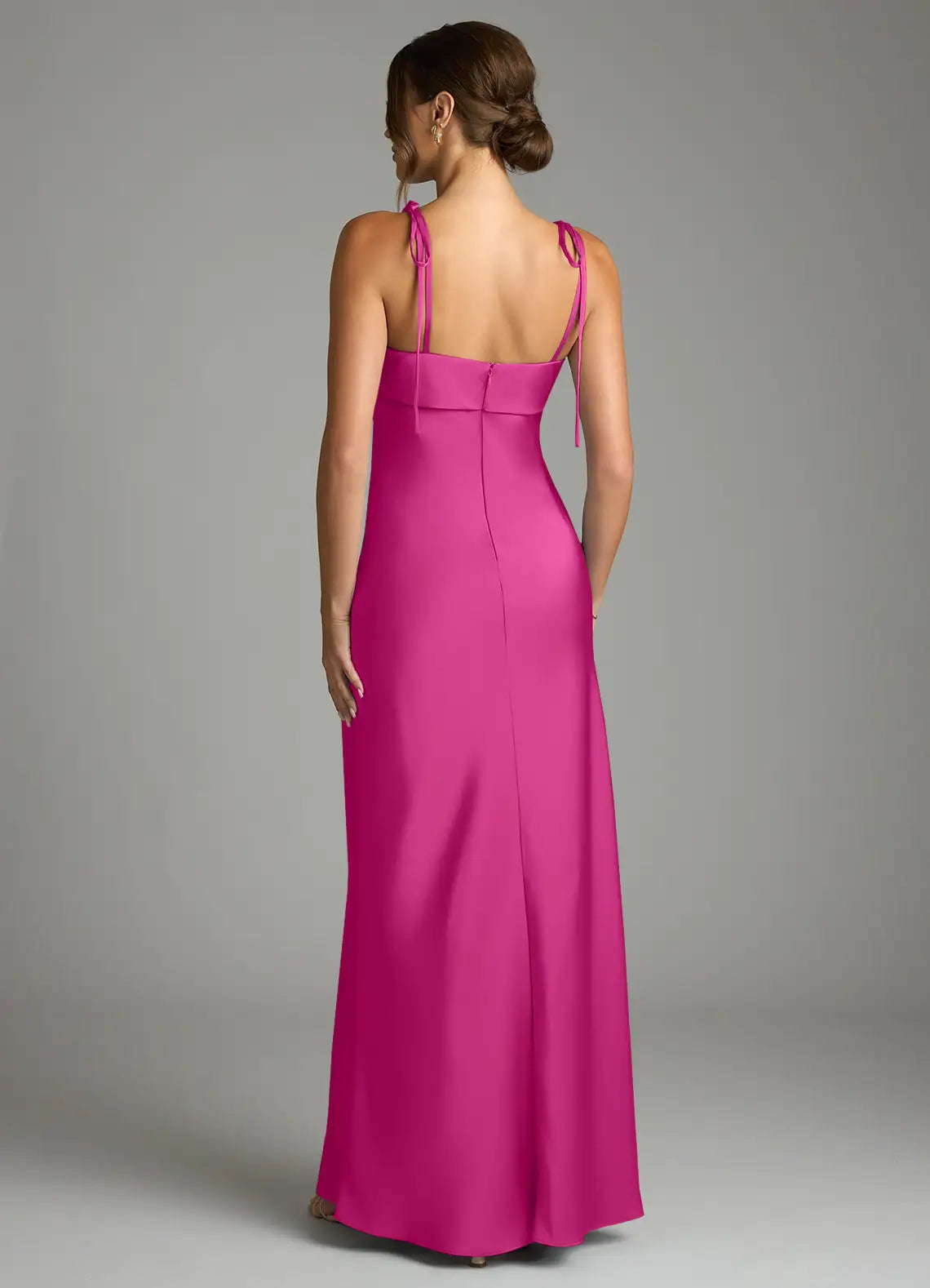 Elegant Satin Sheath Square Neck Tie Shoulder Straps Open Back Floor Length Bridesmaid Dress