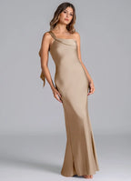 Elegant Satin Trumpet One-Shoulder Sleeveless Open-Back Floor-Length Bridesmaid Dress with Bow