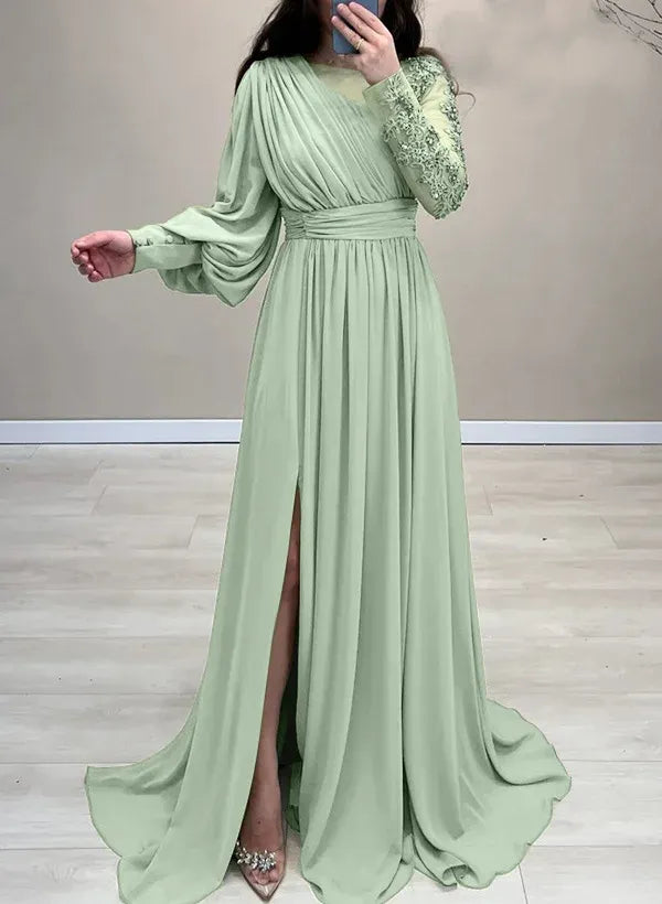 Scoop Neck Sleeveless A-Line Appliques Long Prom Dress
