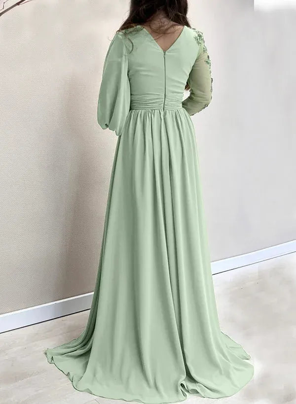 Scoop Neck Sleeveless A-Line Appliques Long Prom Dress