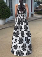 Scoop Neck Sleeveless A-Line Flower Printed Long Prom Dress