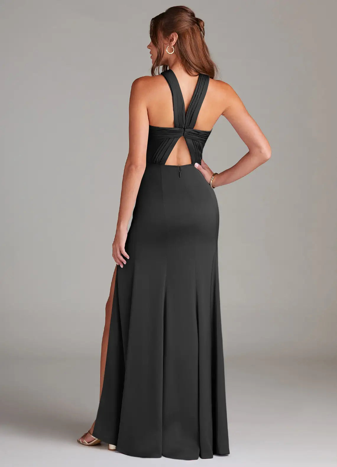 Sheat Halter Neck Sleeveless Backless Floor-Length Evening Dress