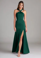 Sheat Halter Neck Sleeveless Backless Floor-Length Evening Dress