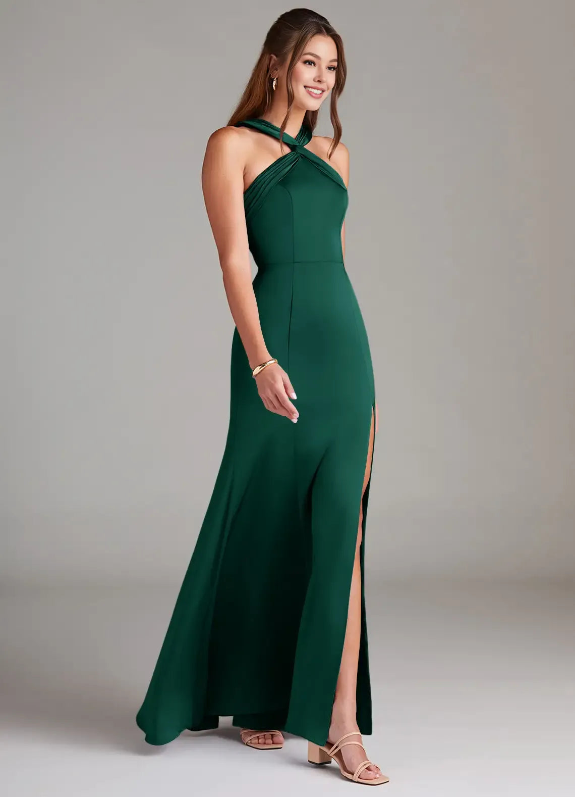Sheat Halter Neck Sleeveless Backless Floor-Length Evening Dress