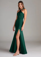 Sheat Halter Neck Sleeveless Backless Floor-Length Evening Dress