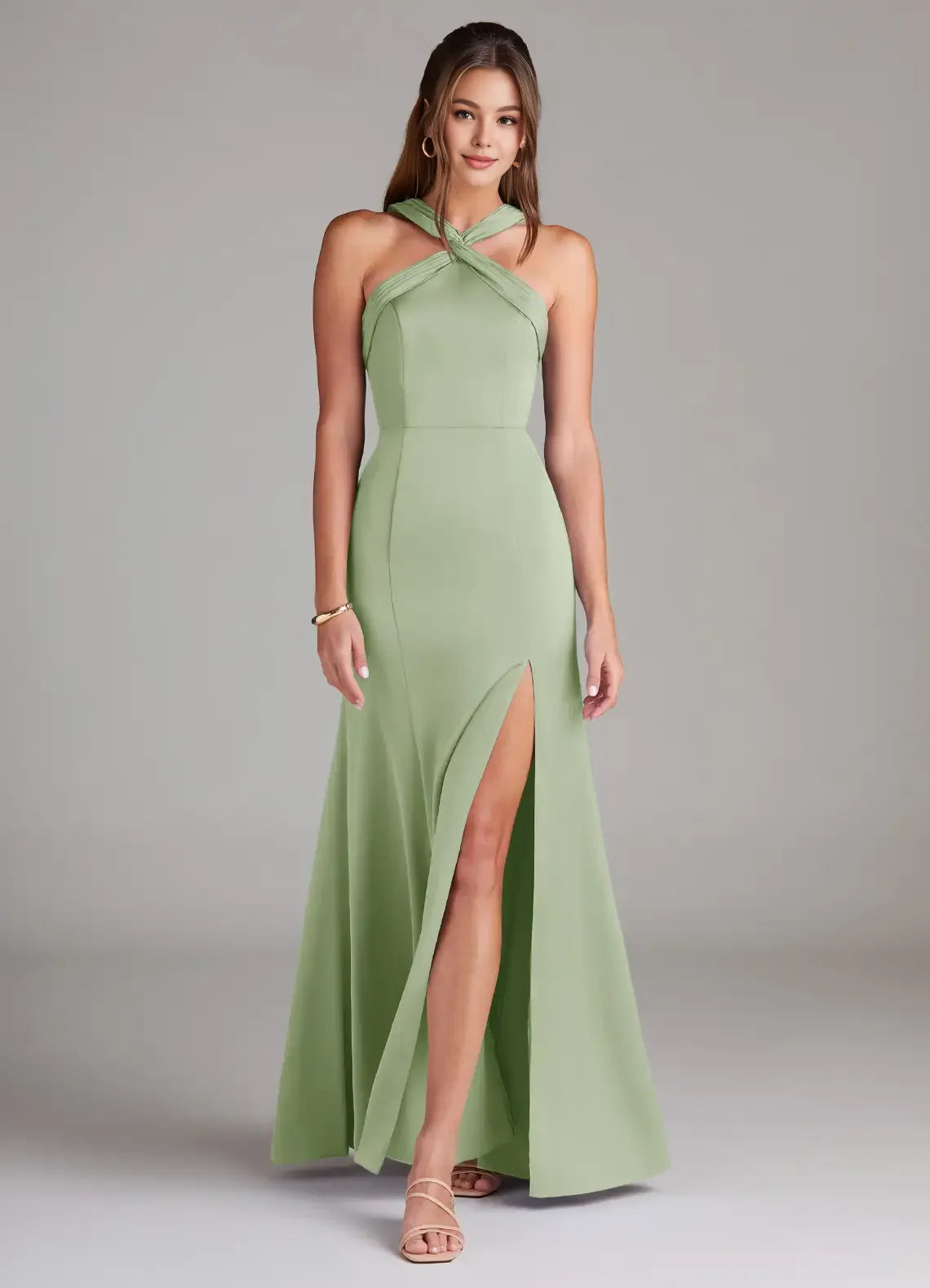 Sheat Halter Neck Sleeveless Backless Floor-Length Evening Dress