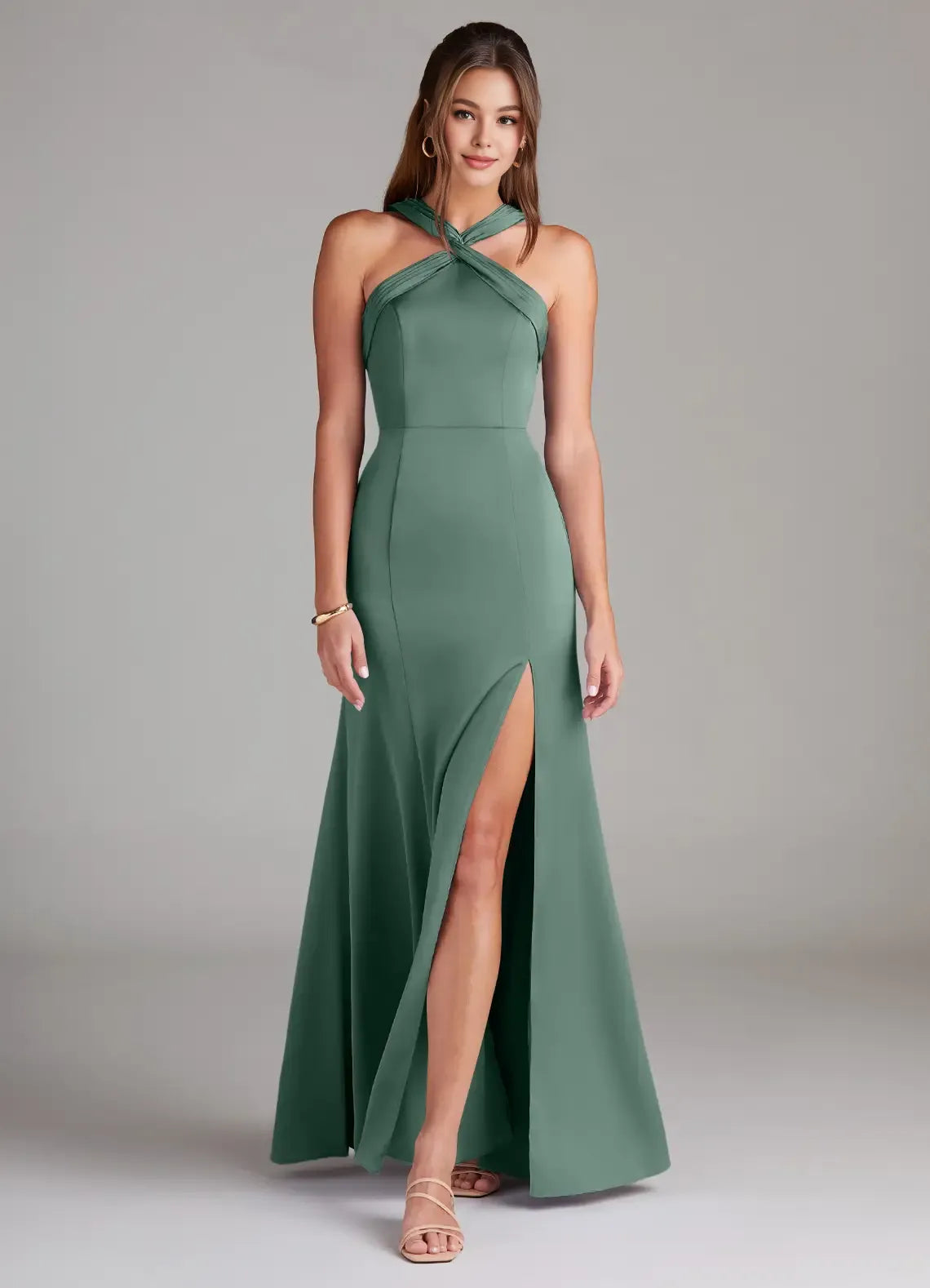 Sheat Halter Neck Sleeveless Backless Floor-Length Evening Dress