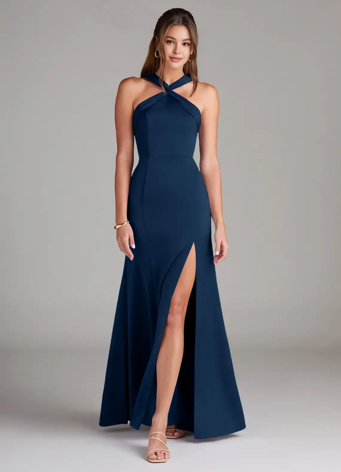 Sheat Halter Neck Sleeveless Backless Floor-Length Evening Dress