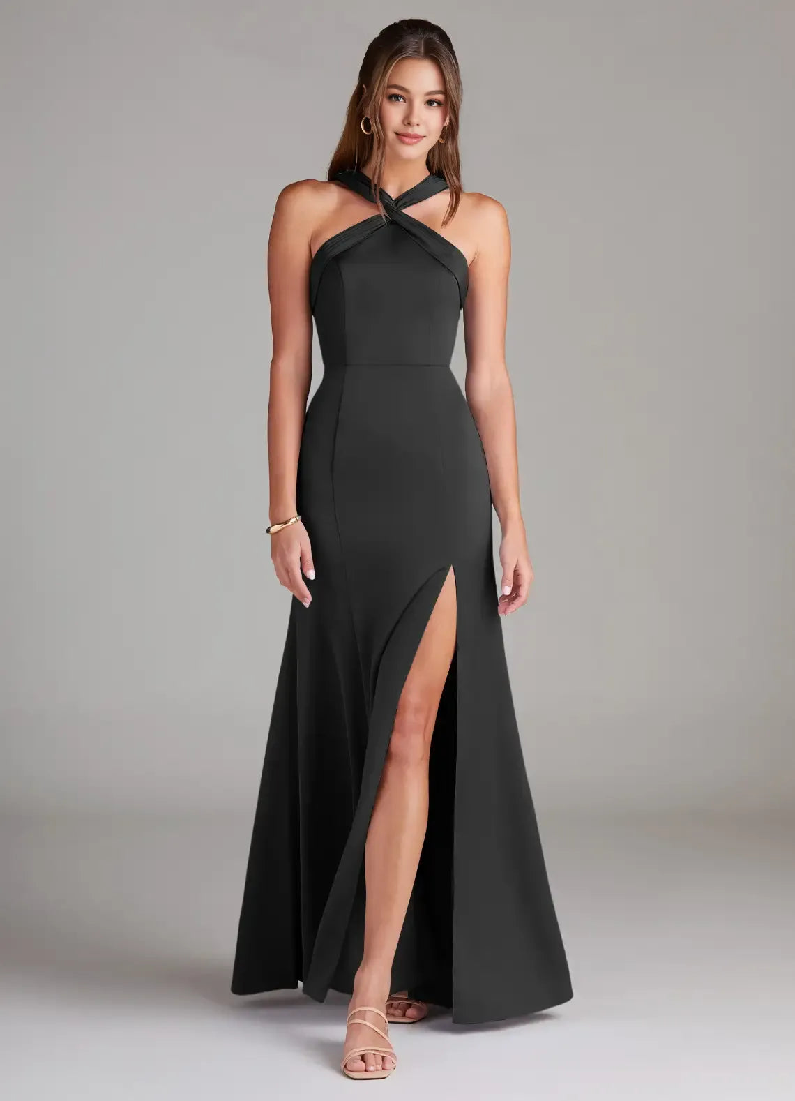 Sheat Halter Neck Sleeveless Backless Floor-Length Evening Dress