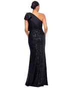 Sheath Asymmetric Neck Sleeveless Sequins Bow knot Floor-Length Prom Dress