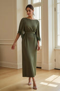 Sheath Boat Neck Short Sleeve Keyhole Back Ankle-Length Mother of the Bride Dress