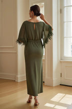 Sheath Boat Neck Short Sleeve Keyhole Back Ankle-Length Mother of the Bride Dress