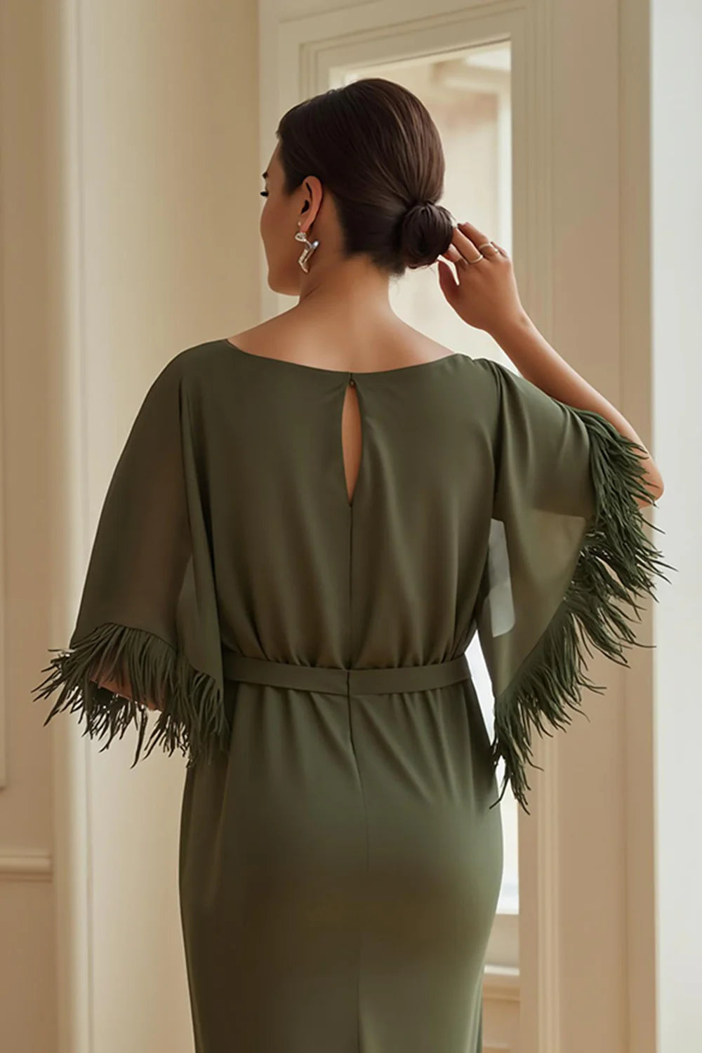 Sheath Boat Neck Short Sleeve Keyhole Back Ankle-Length Mother of the Bride Dress