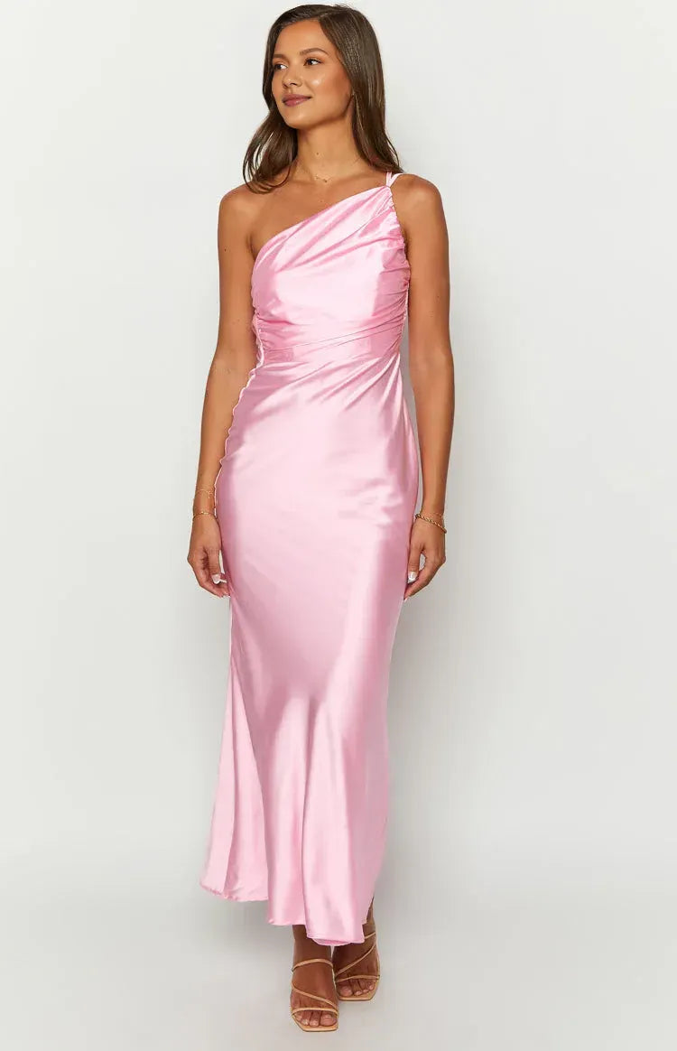Sheath/Column Asymmetrical Neck Sleeveless Cowl Back Floor-Length Prom Dress