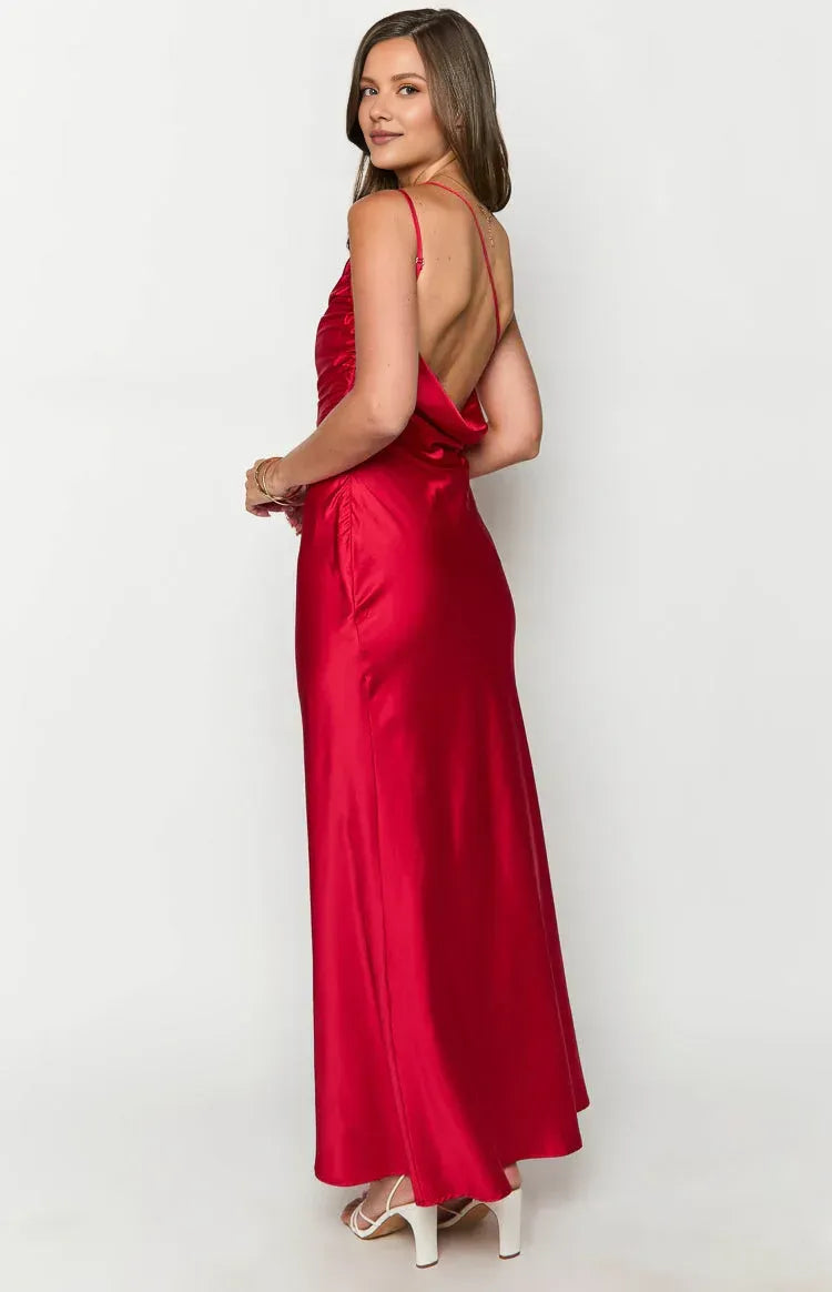 Sheath/Column Asymmetrical Neck Sleeveless Cowl Back Floor-Length Prom Dress