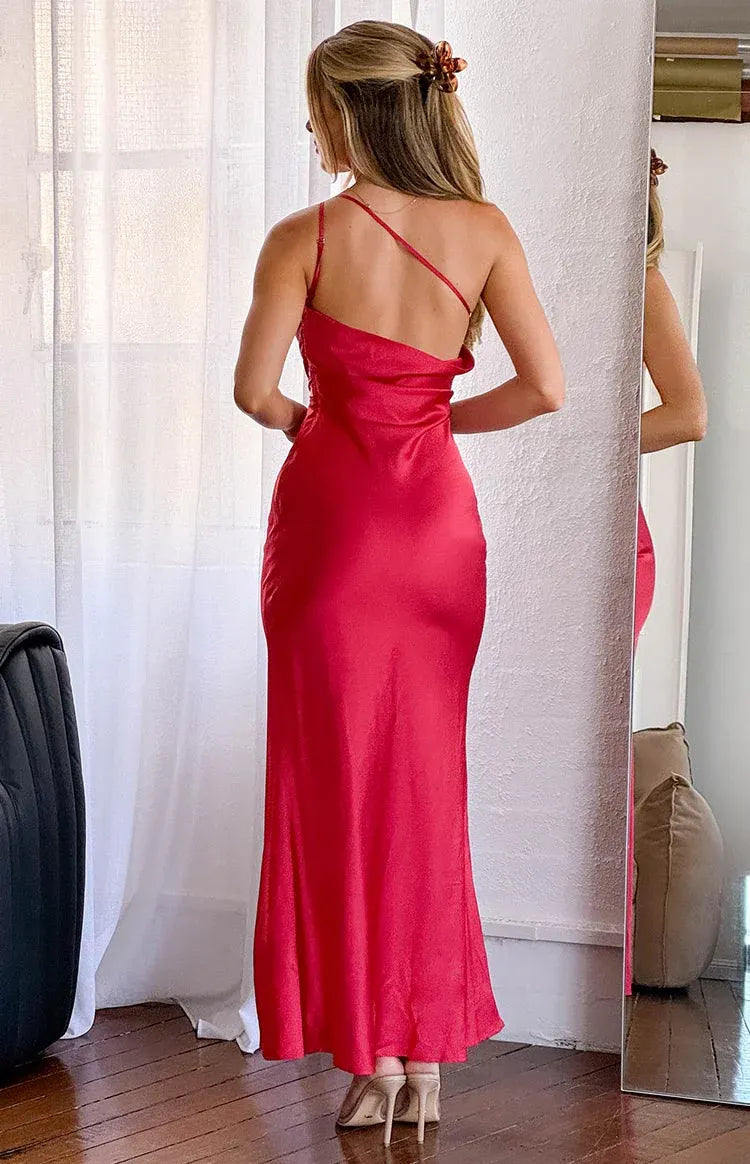 Sheath/Column Asymmetrical Neck Sleeveless Cowl Back Floor-Length Prom Dress
