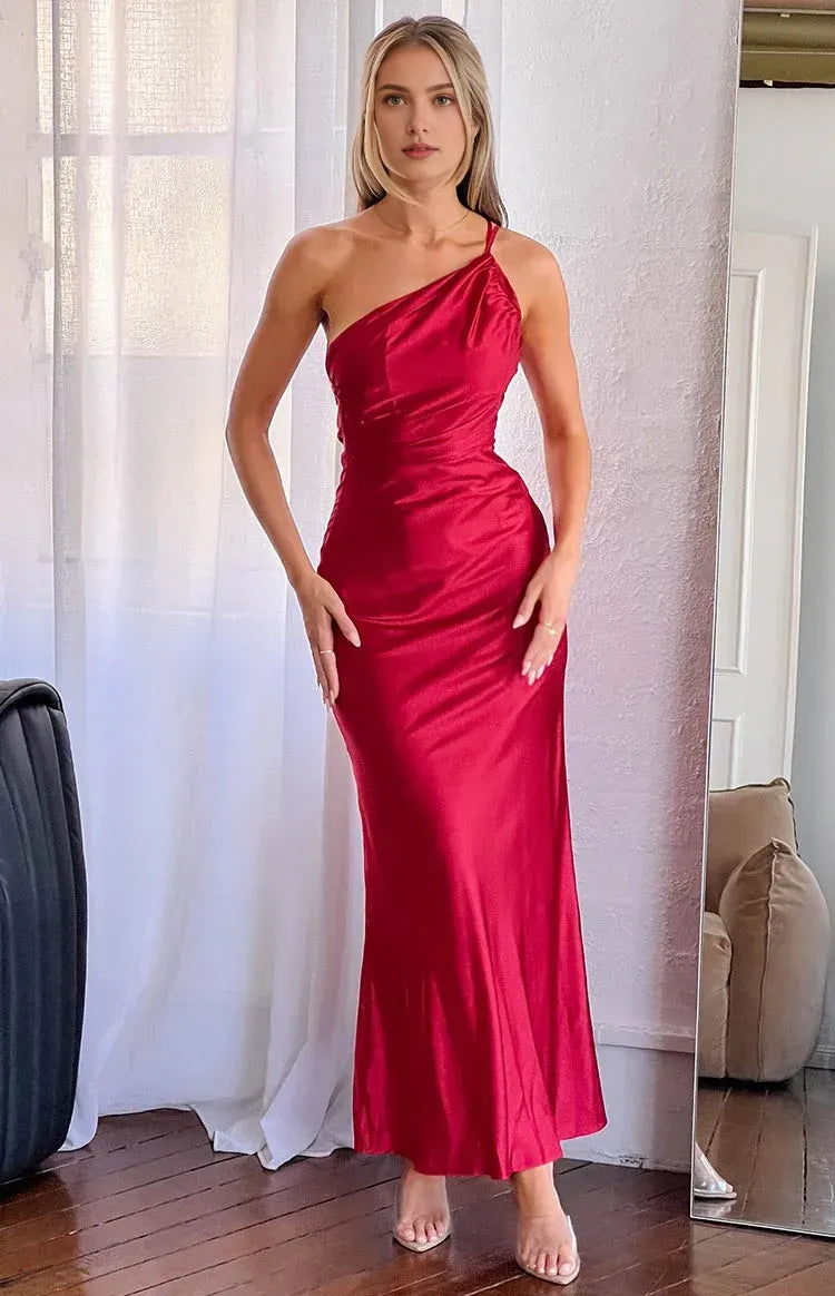 Sheath/Column Asymmetrical Neck Sleeveless Cowl Back Floor-Length Prom Dress