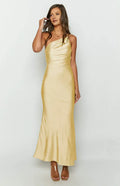 Sheath/Column Asymmetrical Neck Sleeveless Cowl Back Floor-Length Prom Dress