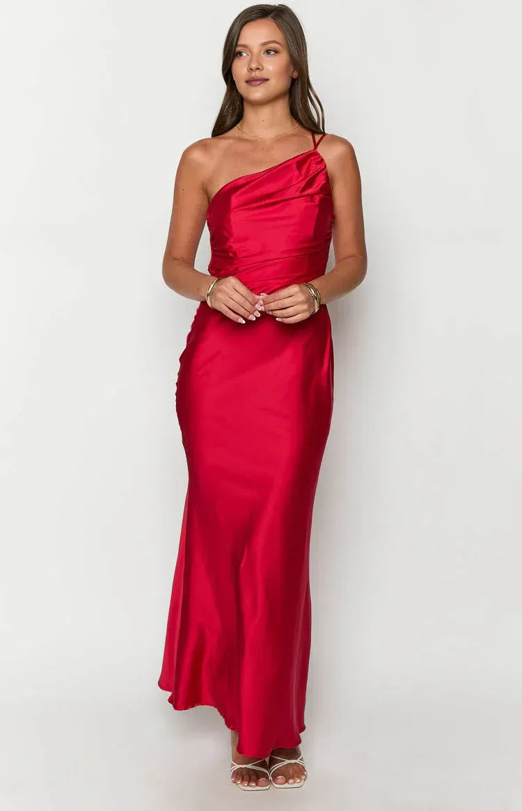 Sheath/Column Asymmetrical Neck Sleeveless Cowl Back Floor-Length Prom Dress