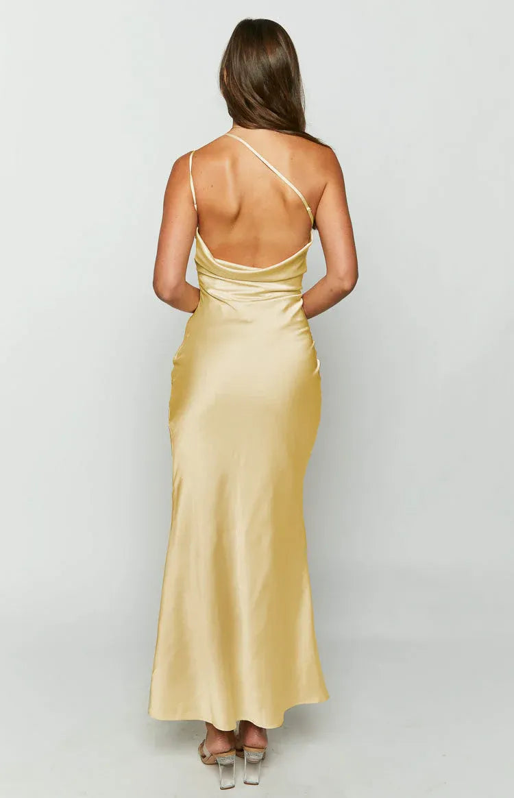 Sheath/Column Asymmetrical Neck Sleeveless Cowl Back Floor-Length Prom Dress