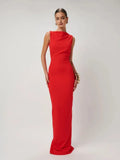 Sheath/Column Boat Neck Sleeveless Backless Floor-Length Prom Dress