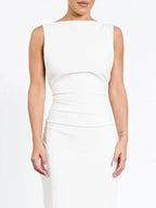 Sheath/Column Boat Neck Sleeveless Backless Floor-Length Prom Dress