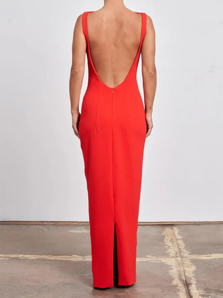 Sheath/Column Boat Neck Sleeveless Backless Floor-Length Prom Dress