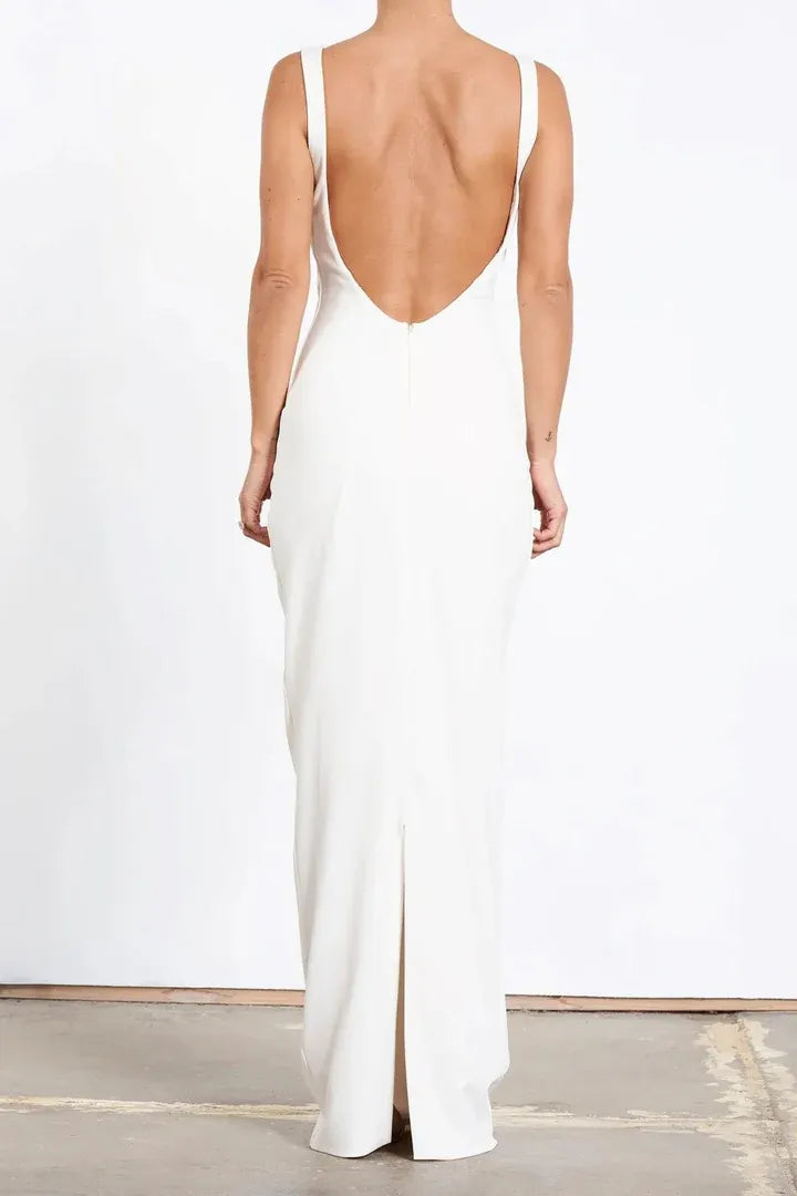 Sheath/Column Boat Neck Sleeveless Backless Floor-Length Prom Dress