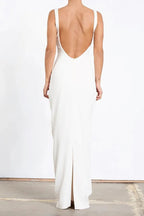 Sheath/Column Boat Neck Sleeveless Backless Floor-Length Prom Dress
