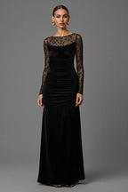 Sheath/Column Illusion Boat Neck Long Sleeve Floor-Length Evening Dress
